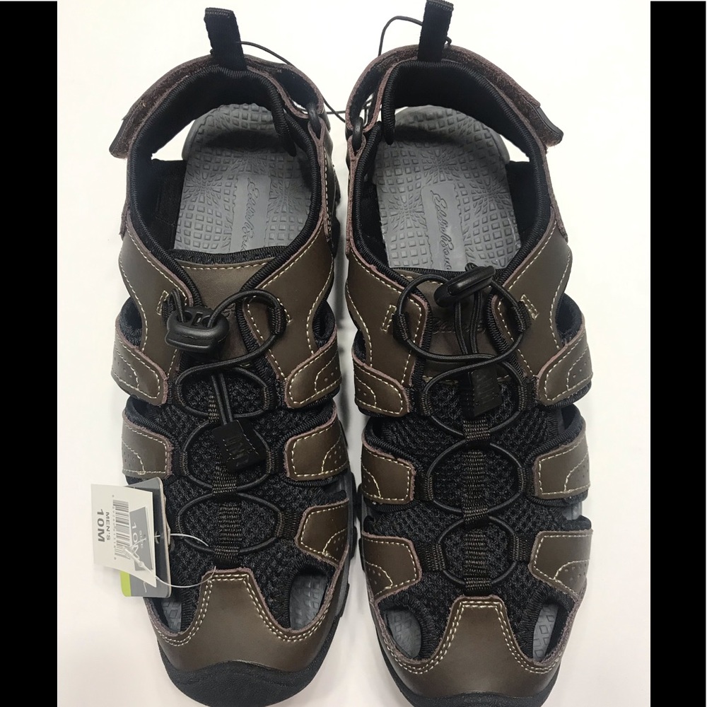 NEW Eddie Bauer Leather Men’s bump tie Hiking Outdoor sandals brown Size 13